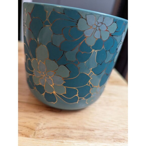 Thyme and Table stoneware blues gold tones floral 16 oz 4 inch mug org tag - Picture 6 of 9